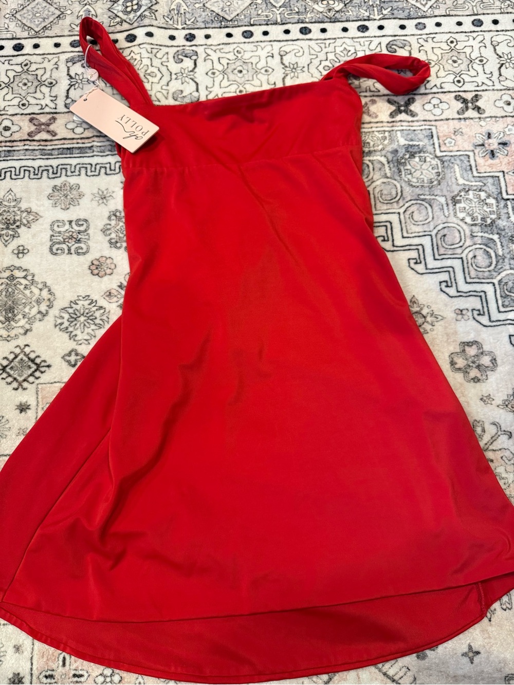 Oh Polly Red Sleeveless A-Line Dress with Knot Straps